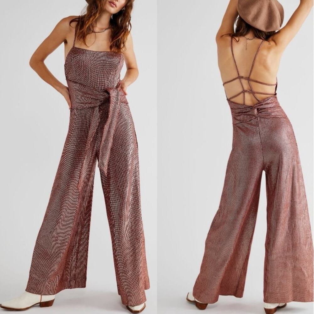 NWT Free People Shimmer and Shine Jumpsuit / Ginger Snap Metallic Womens Size S